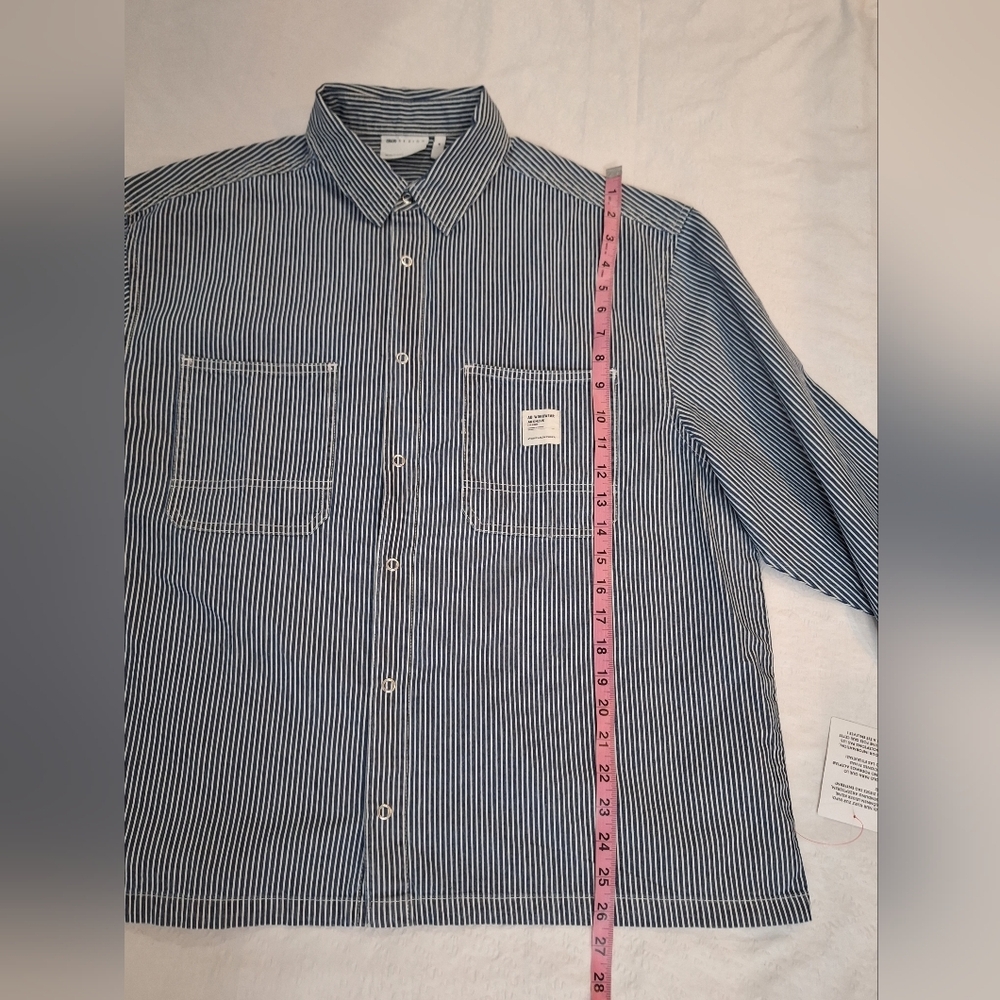 NWT ASOS Blue and White Pinstripe Button-Down Shirt - Picture 3 of 9